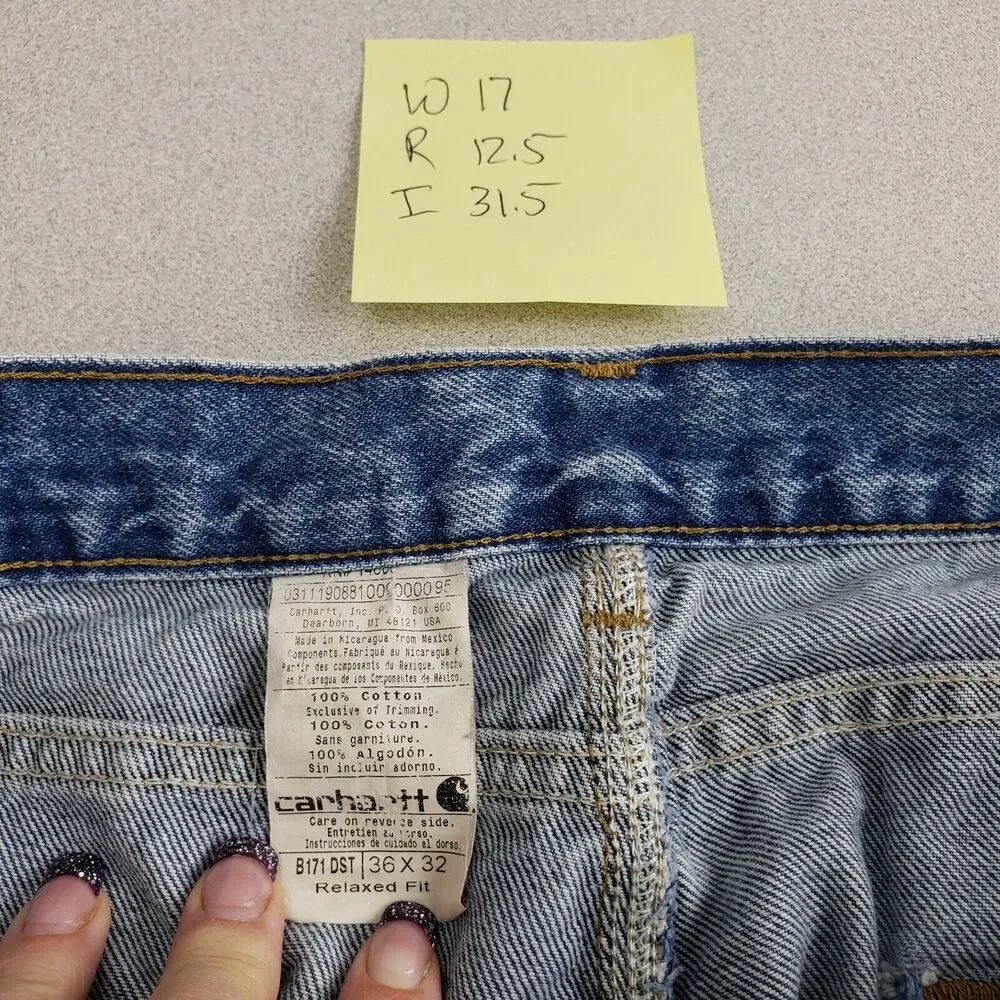 Carhartt Mens Blue Relaxed Fit High Rise Straight Leg Denim Jeans‎ Size 36X32